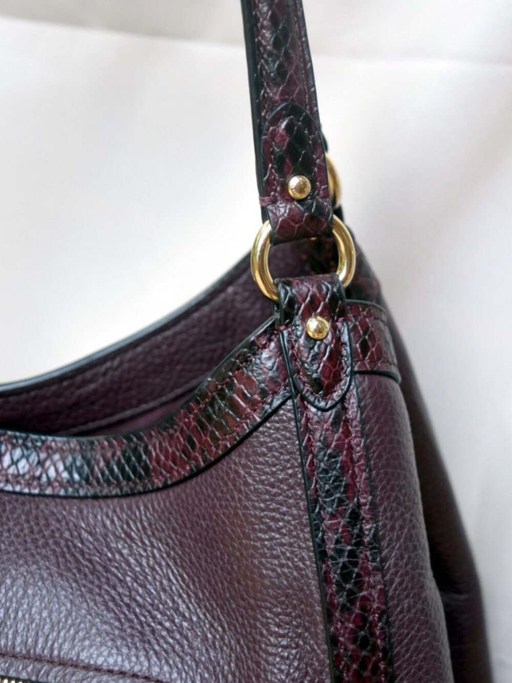 COACH Kristy Shoulder Bag Leather Snake-Embossed Brown Crimson Tote C6830 - Picture 5 of 11